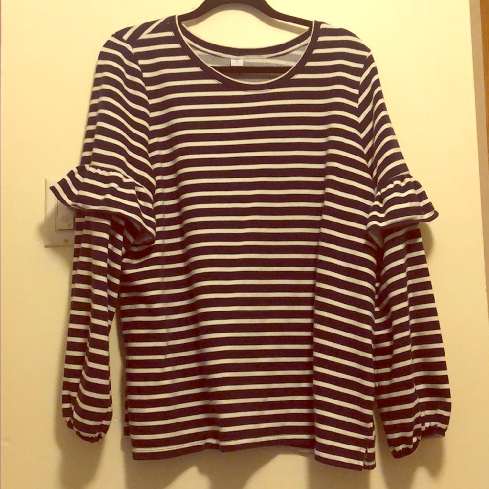 Old Navy Ruffle Sleeve Sweater Navy/White